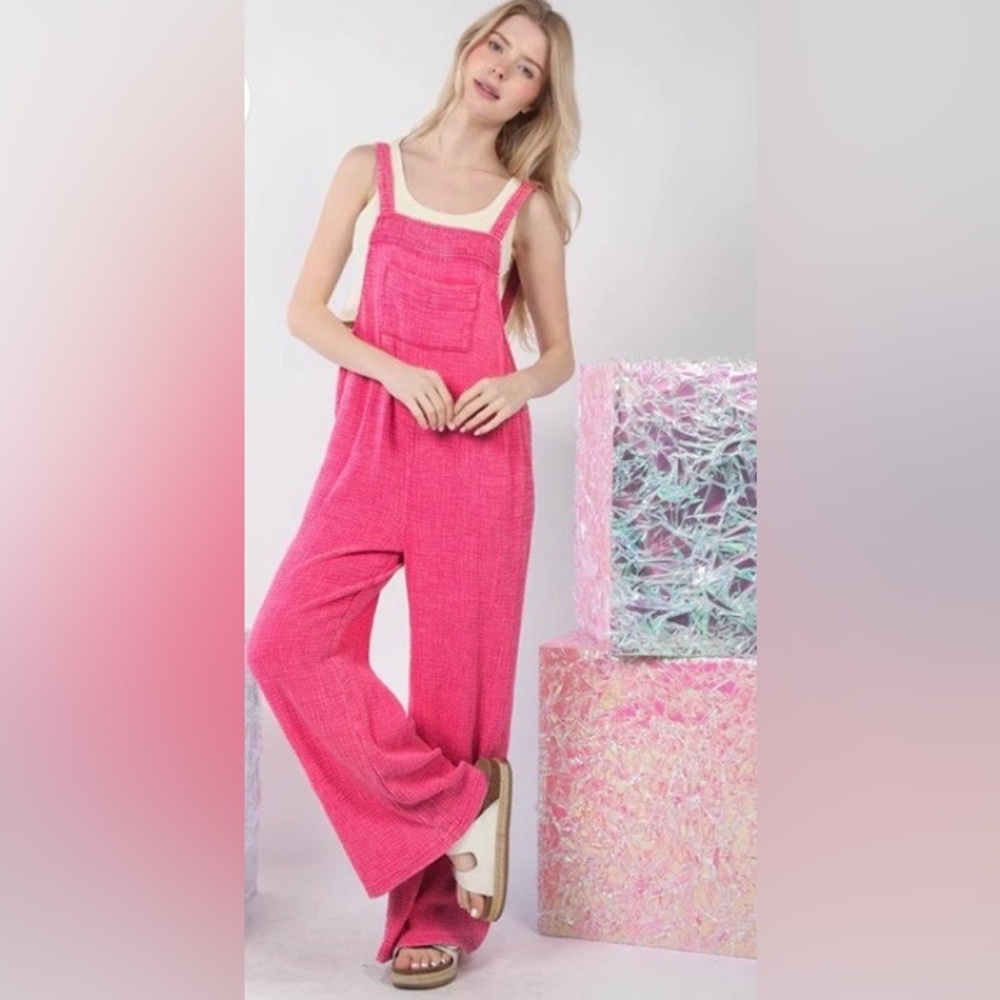 Pink Wide Leg Gauze Overalls NWT